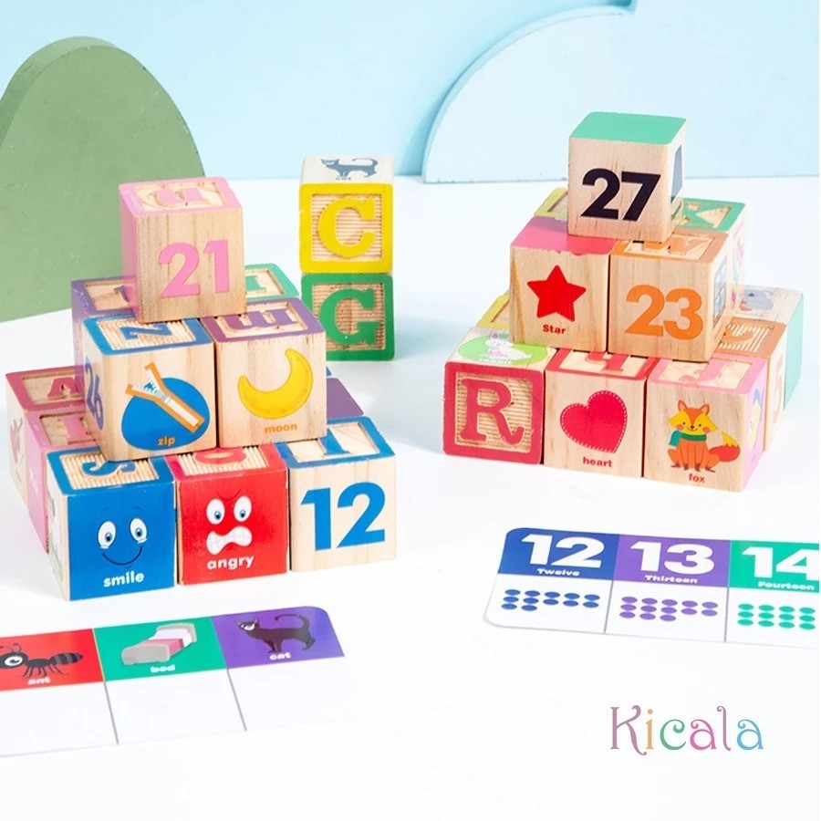 26 colorful letter blocks ABC Wooden block Cart Preschool Learning