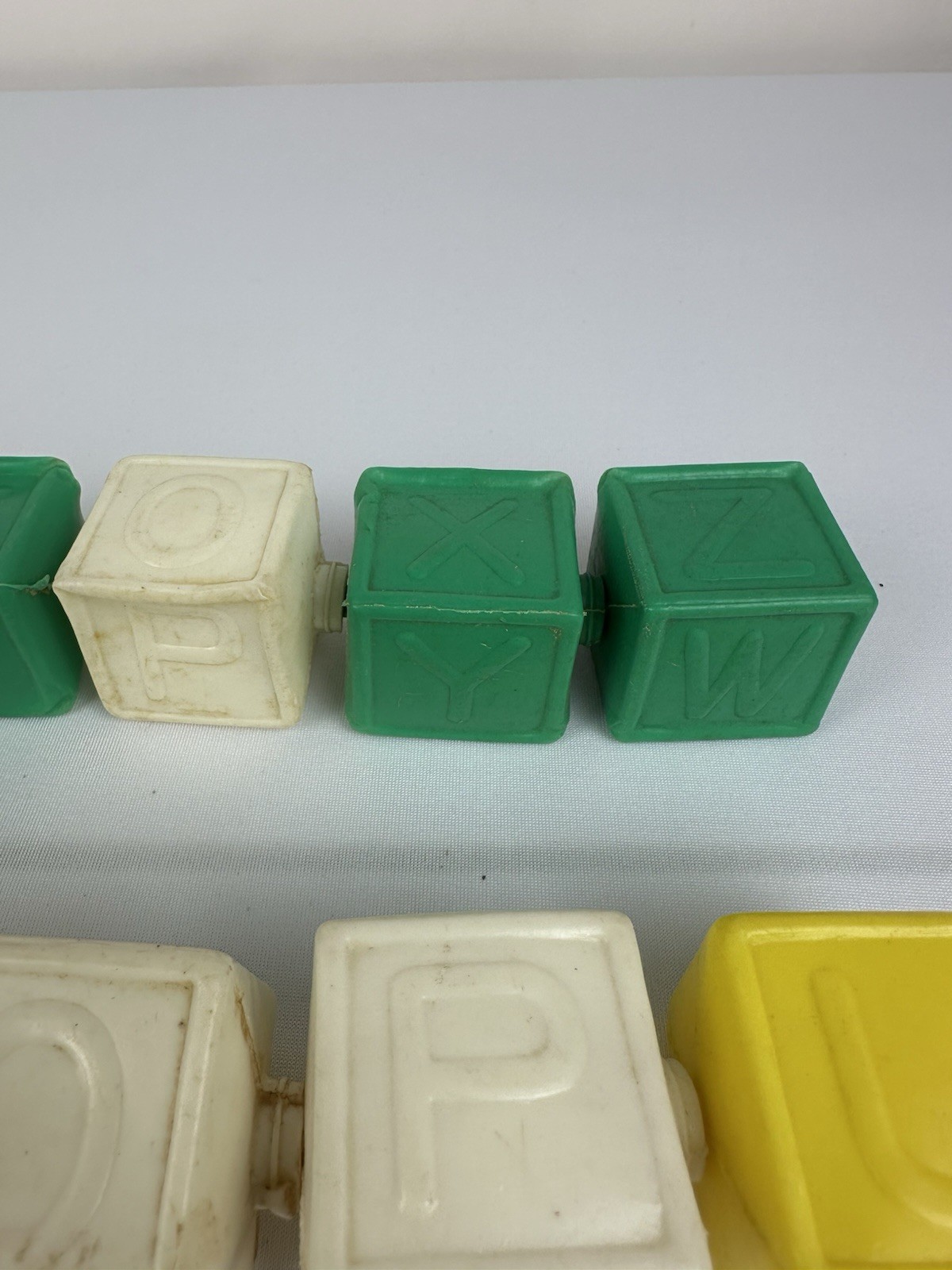 Vintage Lot Of 12 Blocks Plastic Alphabet Snap Lock Blocks Beads Pastel ABC