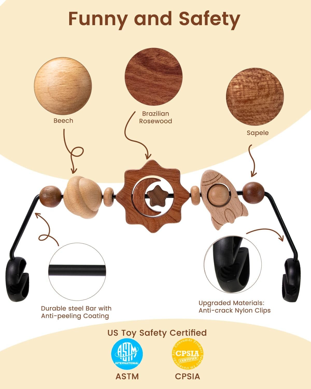 TinlyFinly Baby Bouncer Toy Bar Wooden Universal, Space Exploration