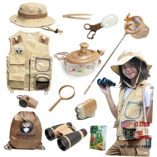 Kids Explorer Kit with Safari Vest, Hat & More – Kids Bug Catching Medium Brown