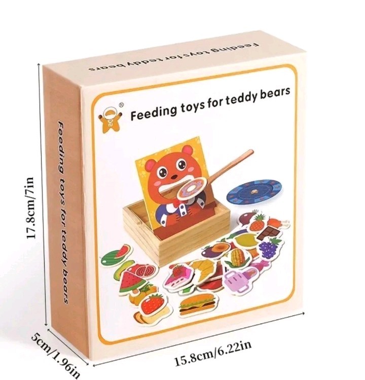 Feeding Game Toy Wood Cute Bear Spoon Motor Skills.Colorful Fruits & Veggies