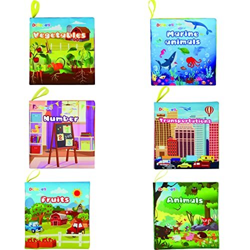 Soft Cloth Book for Baby Infant Toddler Kids 6-Pack Crinkle Squeaky Washable Non