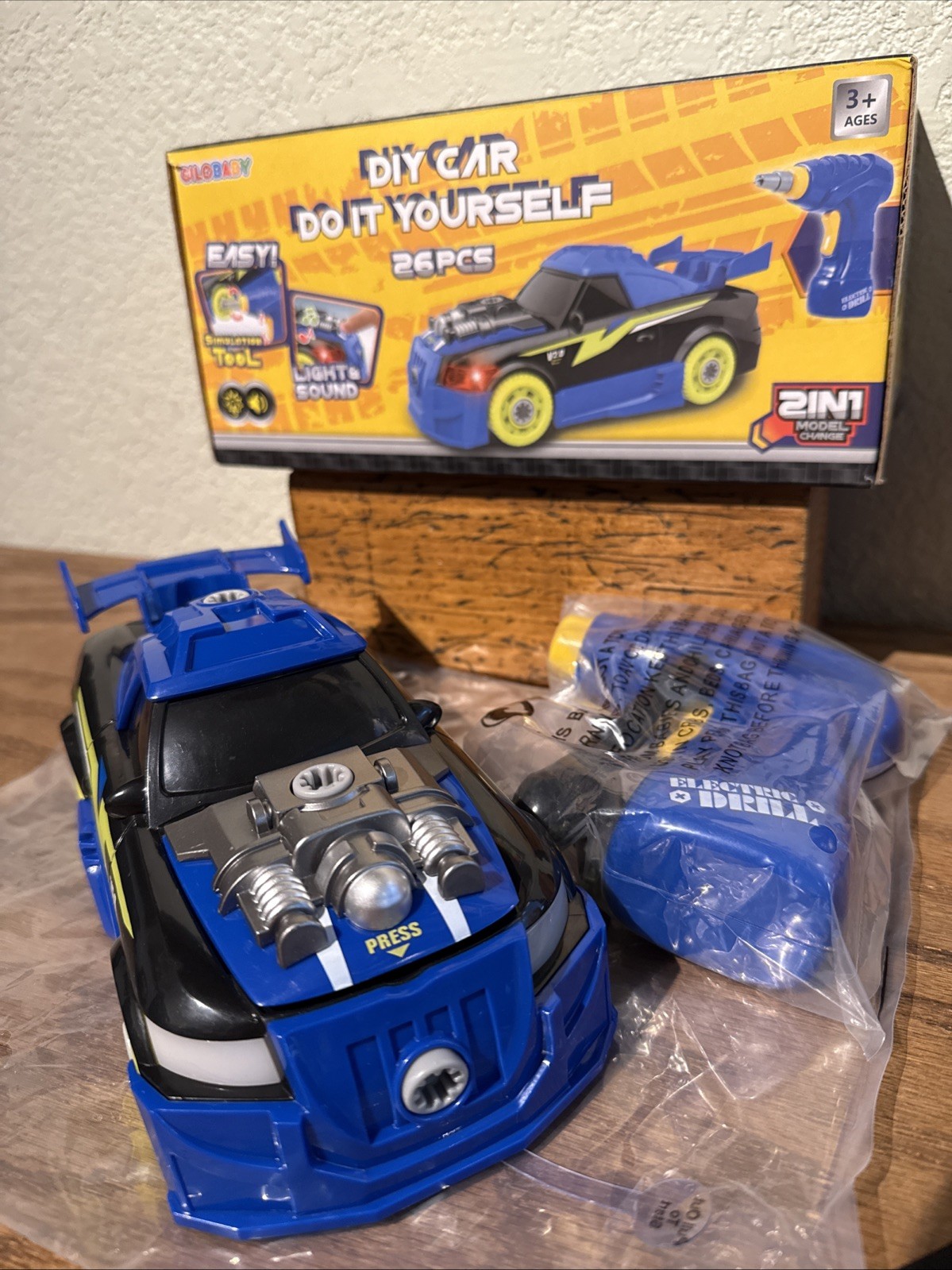 GILOBABY 26 Piece Take Apart Toy Race Car Electric Drill Lights Sounds STEM NEW