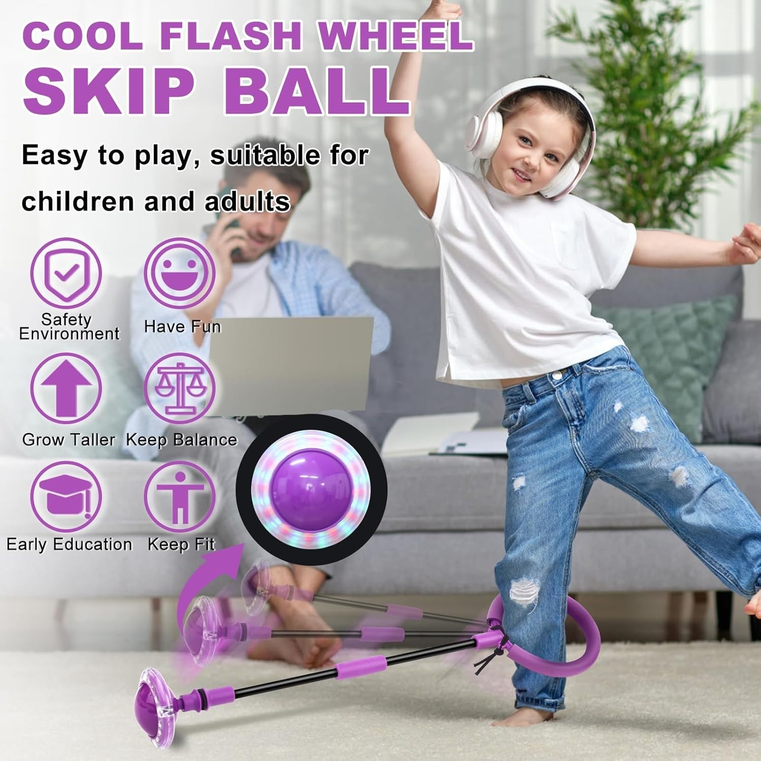 Skip Ball for Kids, Portable Foldable Colorful Flash Wheel Swing Ball Sports …