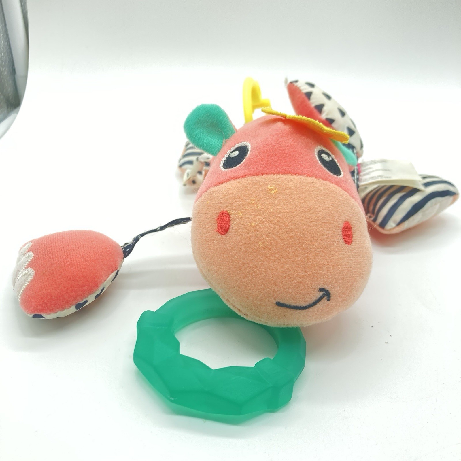 Infantino Topsy Cow Pal Rattle Teether Baby Infant Activity Stroller Plush Pink