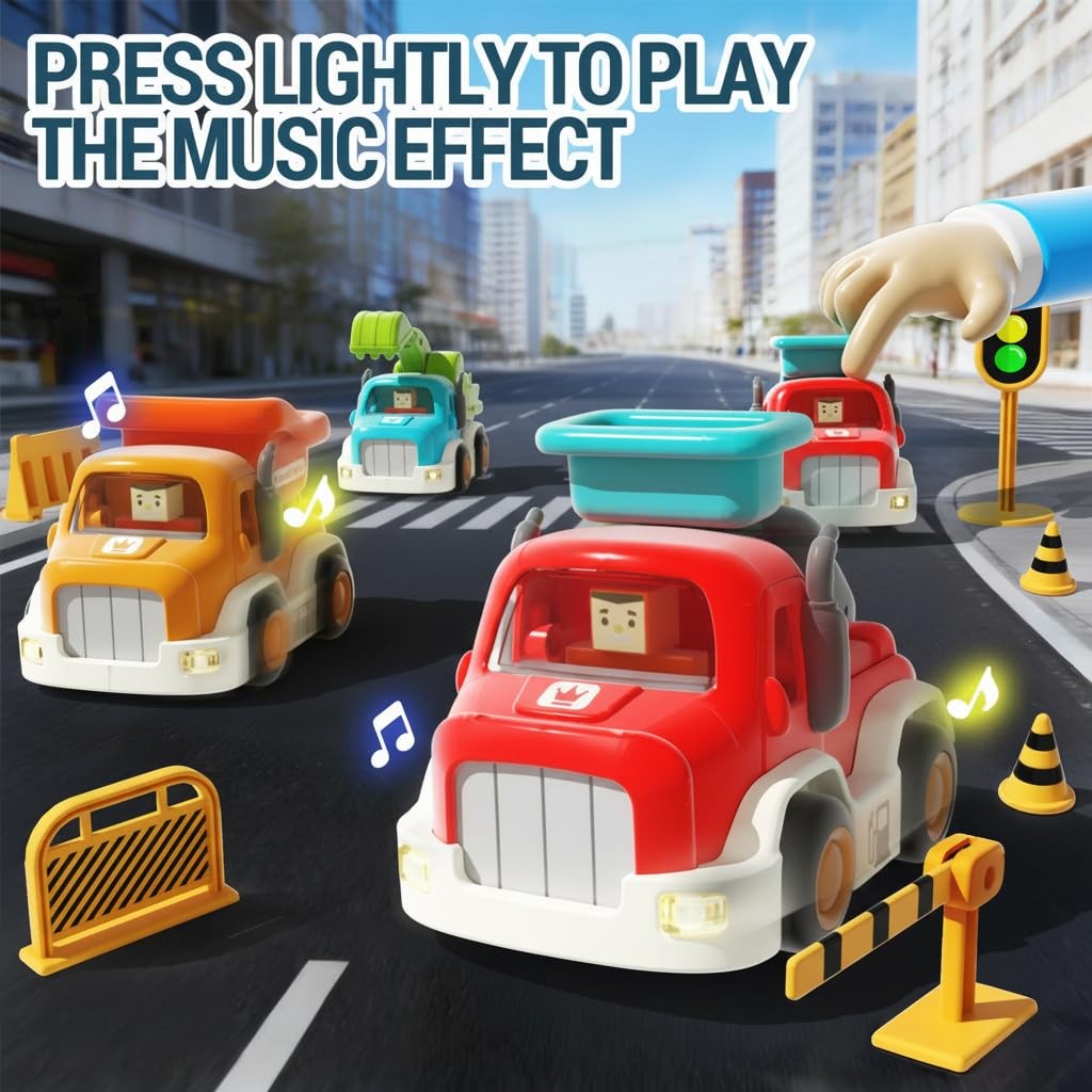 Cars for Toddlers 1-3, Friction Powered, Light & Sound Car Toys with Mini Tru…