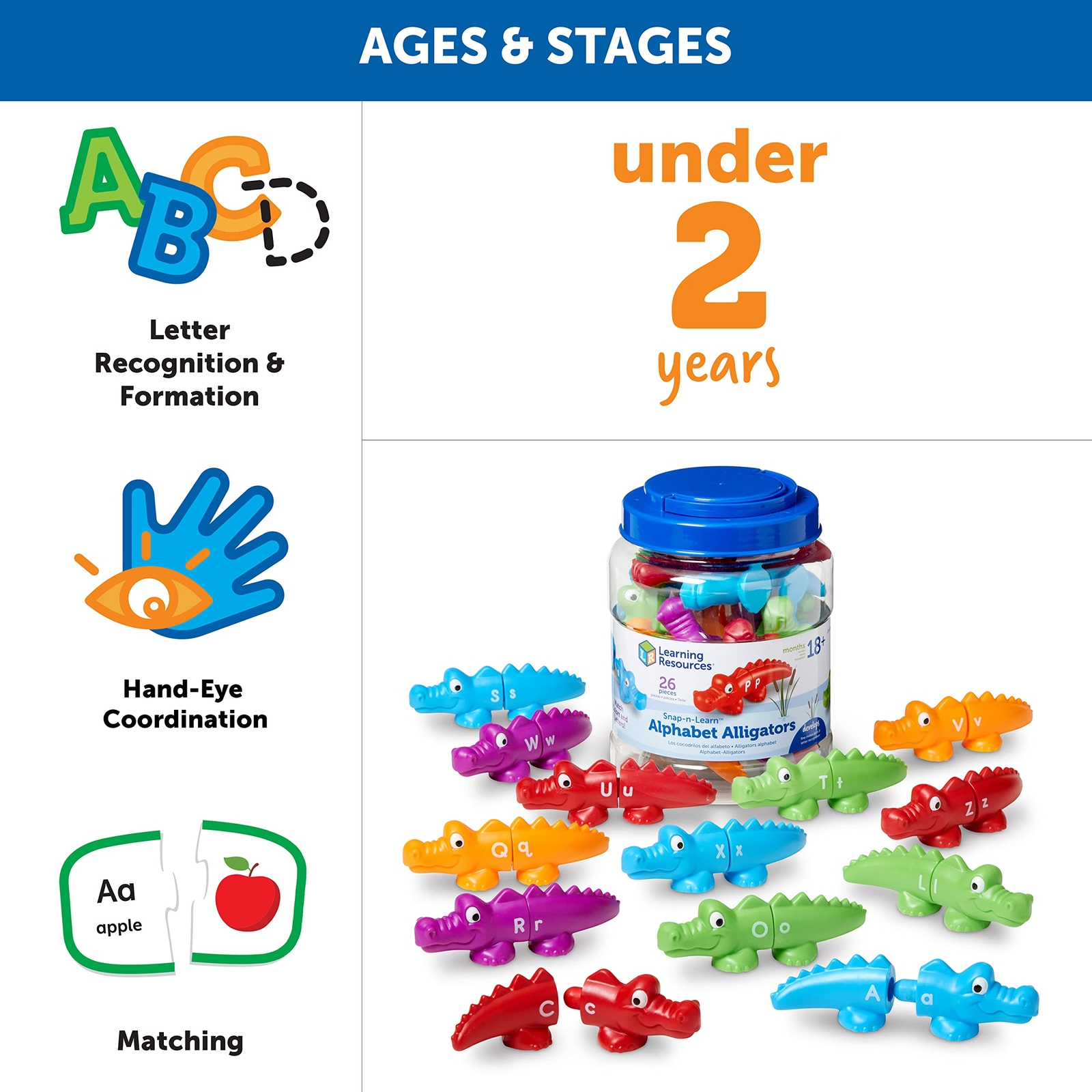 Snap n Learn Alphabet Alligators Educational Toy Set for Kids 18 Months and Up