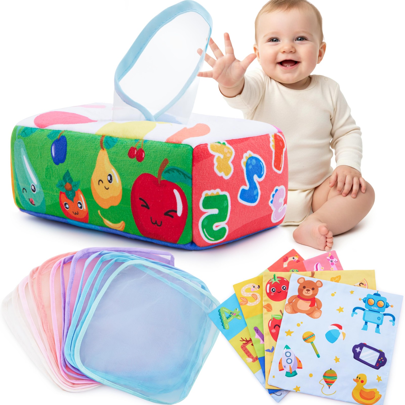 Baby Tissue Box Toy Montessori Toys for Infant 0 1 2 3 4 5 Multicolored