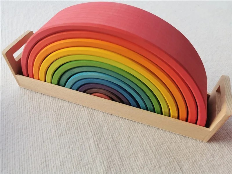 Wooden Rainbow Arch Stacking Blocks Montessori Sorting Peg Dolls Kids Toy