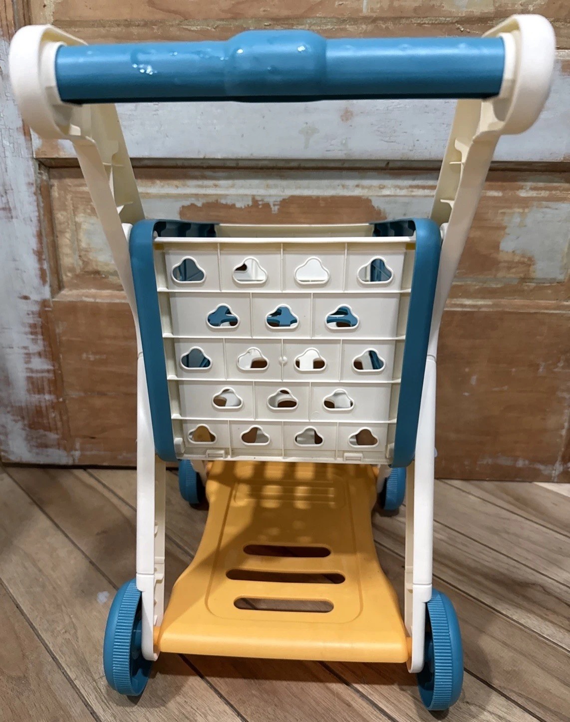 Funny Happy Shopping Cart Kids Pretend Play Toy Grocery Cart 18″ Blue White