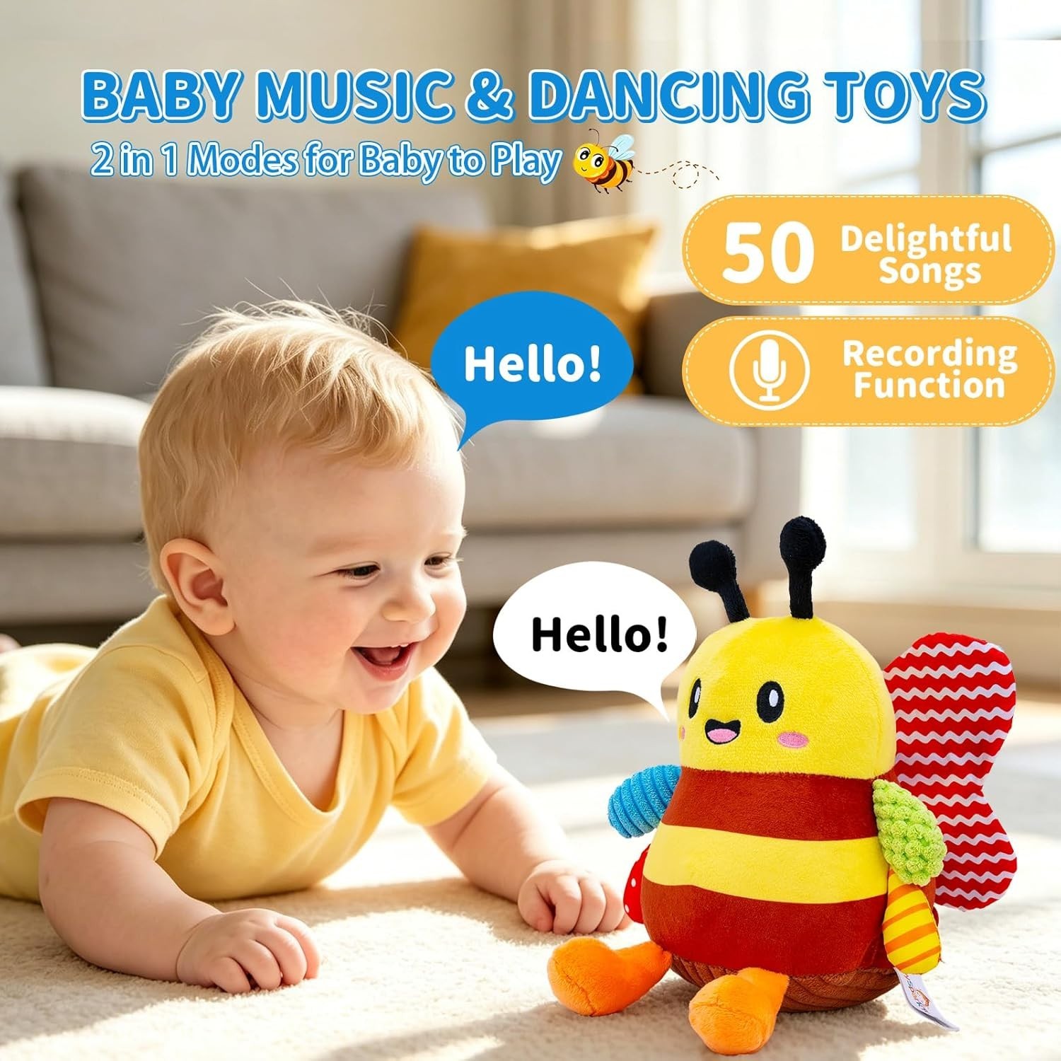 Musical Dancing Bee Plush Toy Rechargeable Baby Sensory Crawling 6-18M