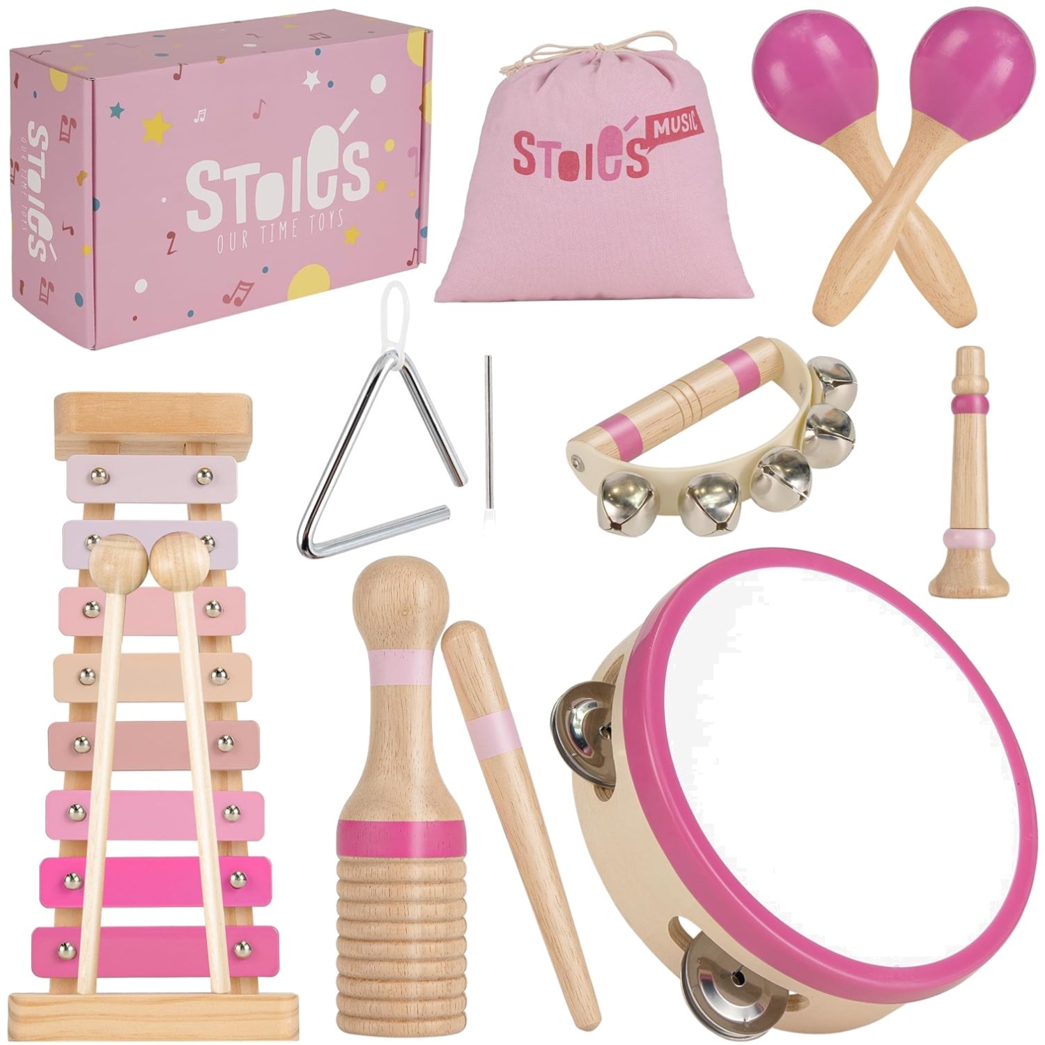 Educational Music Toy for Toddlers: Pink Wood Instruments