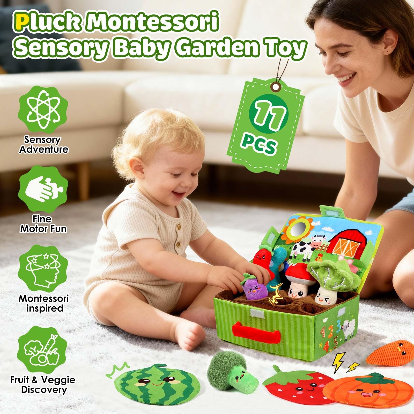 Baby Toys 6-12 Months – Soft Vegetable Garden Plant Plush Toy – 6 Month Old B…