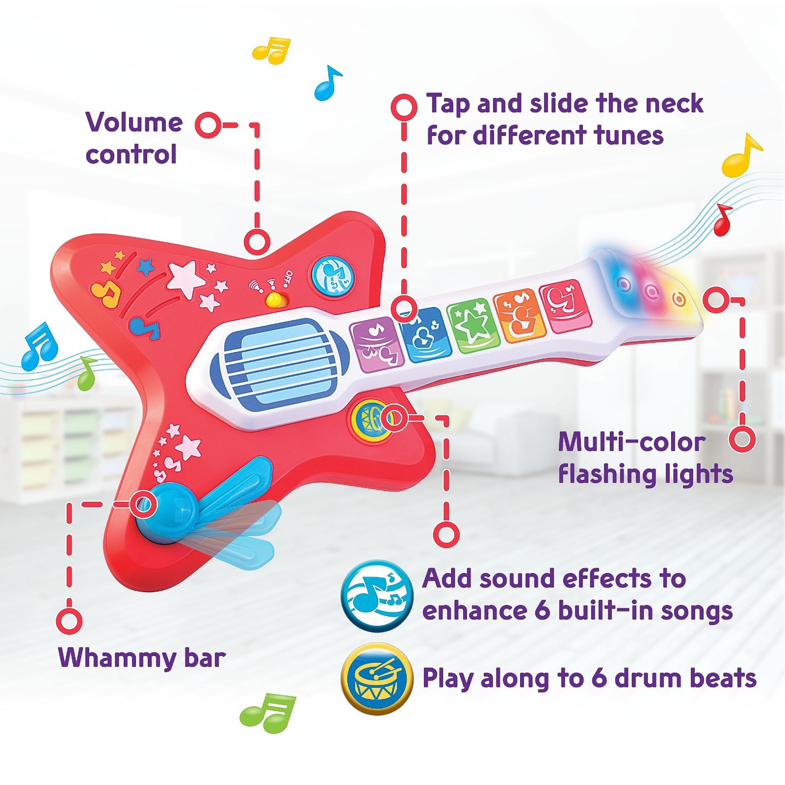 Magic Touch Guitar, Toddler Light Up Music Toy with Volume Control, Infant Touch