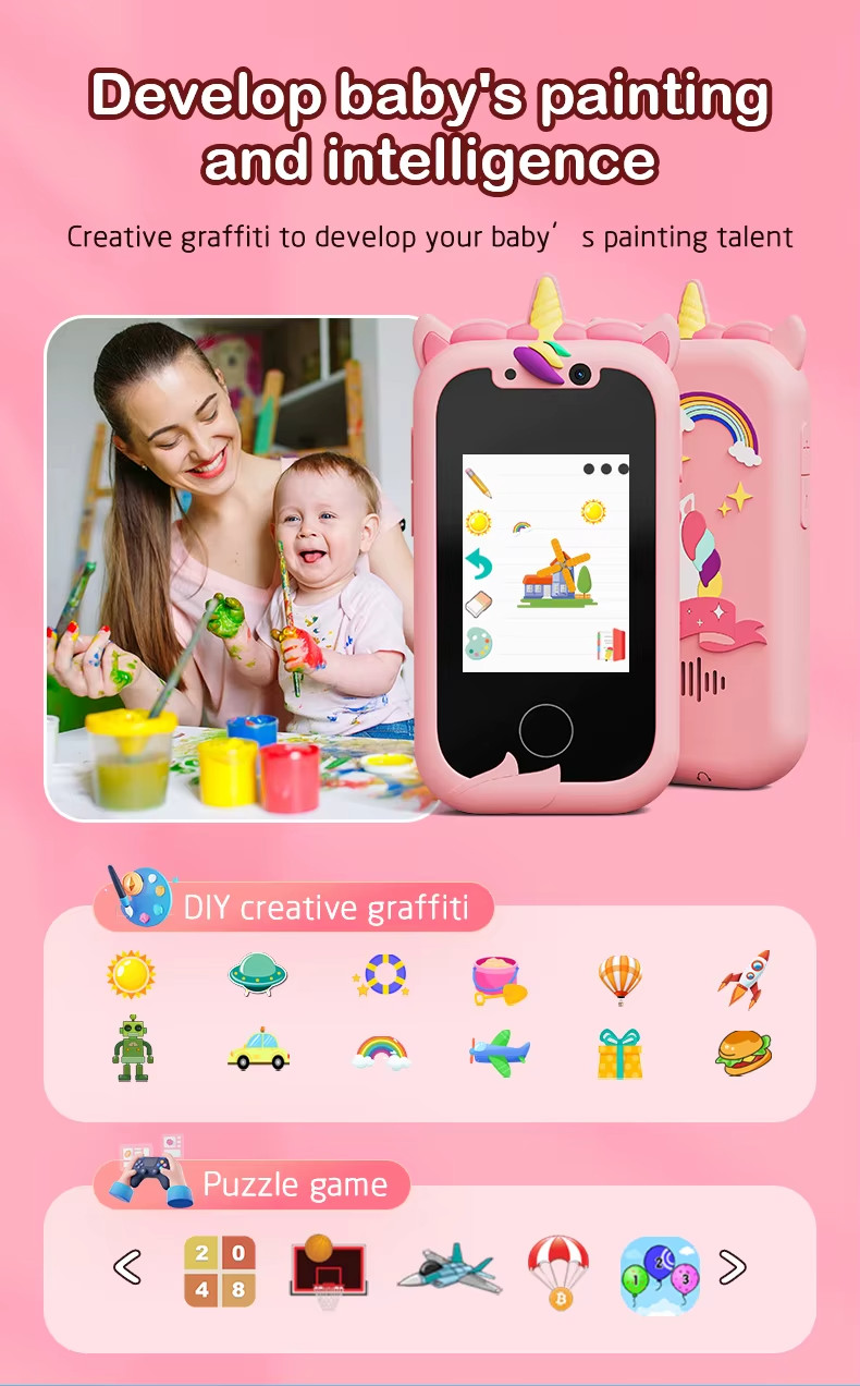 Kids Smart Phone Toys Unicorn Girls Ages 3-7 Dual Camera Toddler Children Phone