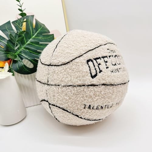 2023 New Offcourt Basketball Pillow, 11″ Basketball Shaped Teddy Fleece Beige