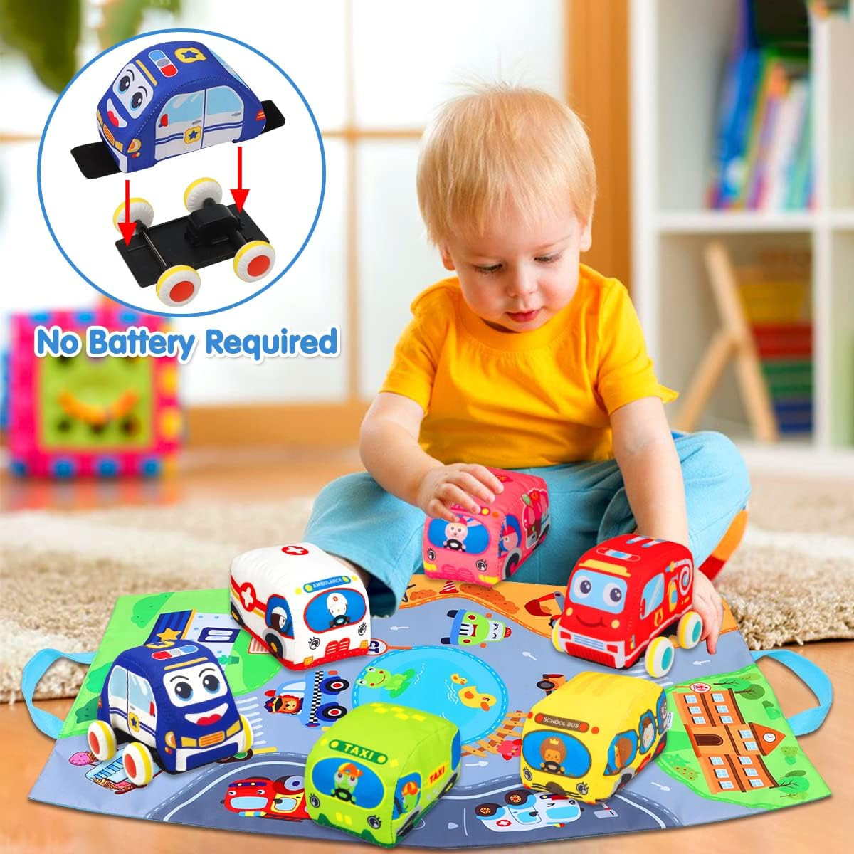 Baby Toys 6 to 12 Months – Soft Car Toys for 1 Year Old Boy Girl with Playmat St