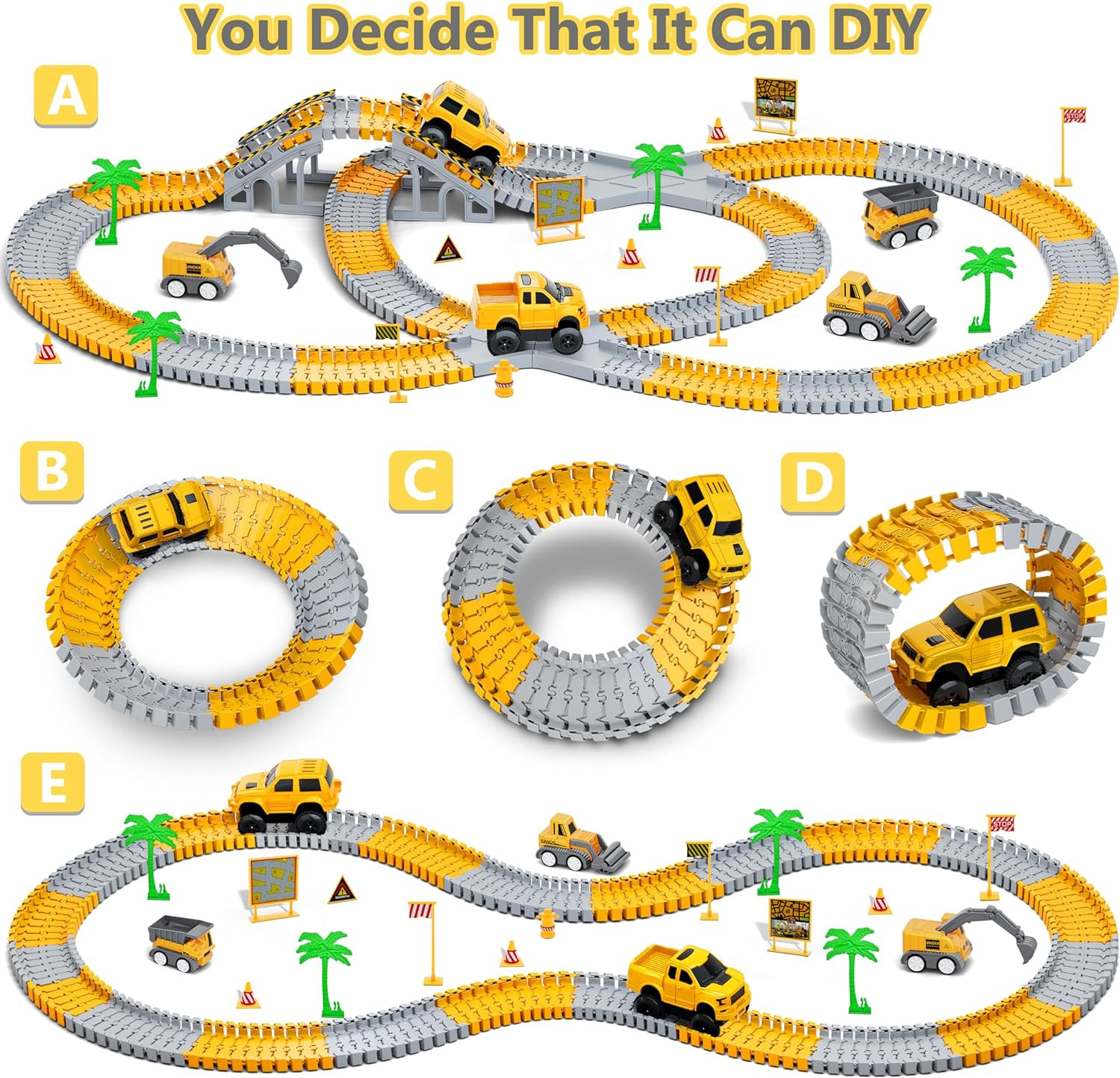 Kids Toys 253 PCS Construction Race Tracks Toy for 3 4 5 6 7 8 Year Old Boys Gir