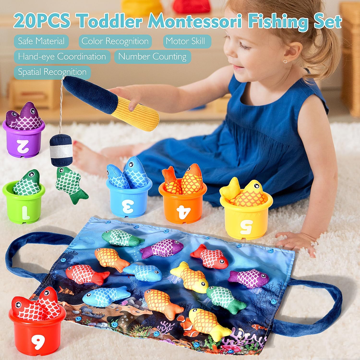 Montessori Toys for 1 Year Old Boy Girl Gifts, Cloth Fishing Game Toddler Toy…