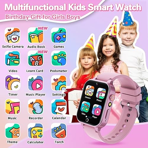 Kids Smart Watch Girls Gift for Girl Aged 6-12, HD TouchScreen Kids Watch Pink