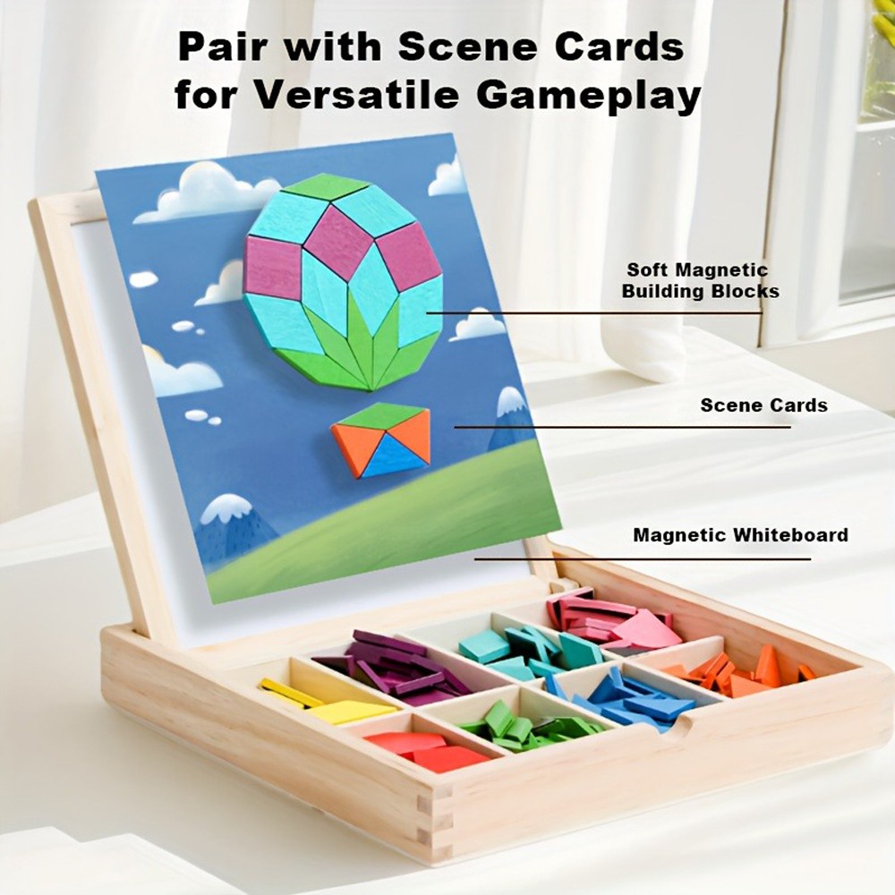 Wooden Magnetic Tangram Puzzle Set Geometric Shape Learning Toy for Preschoolers