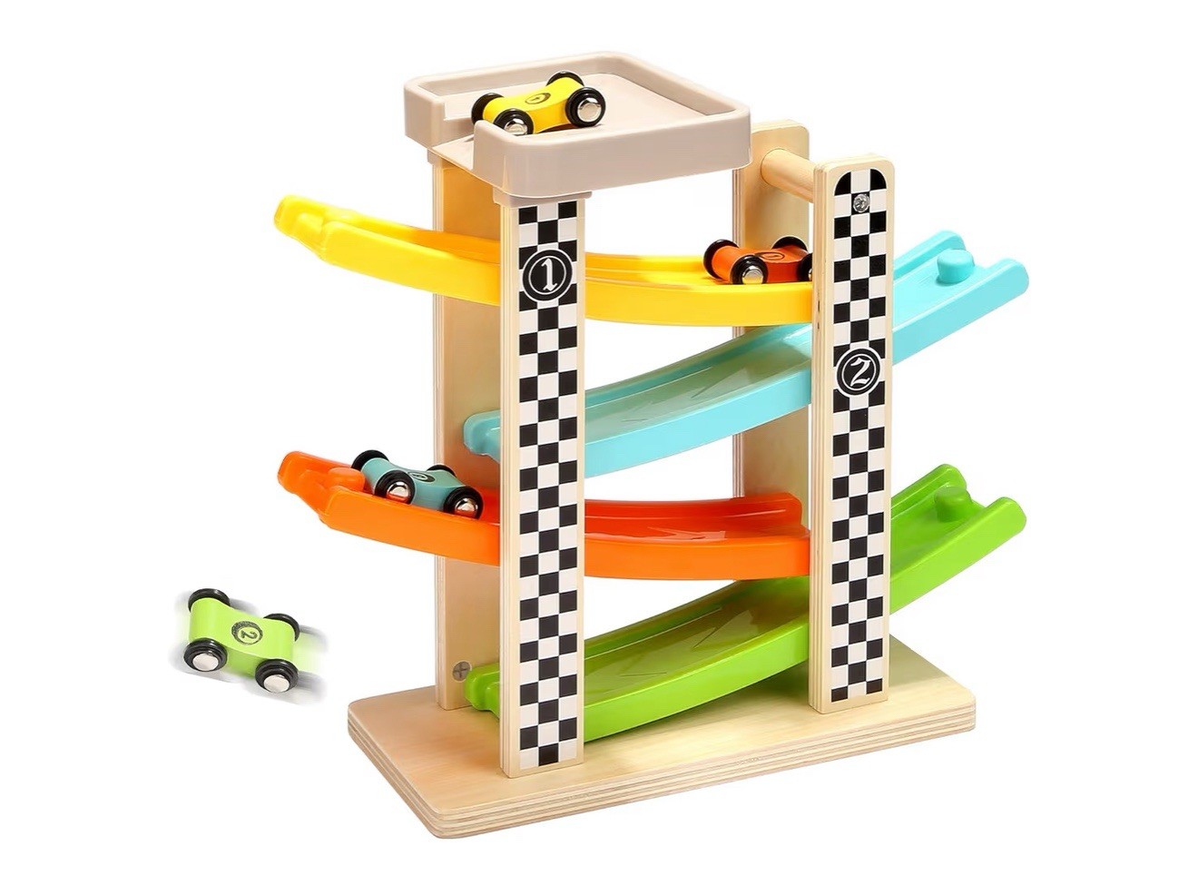 Toddler Toys for Boy and Girl Gifts Wooden Race Track Car with 4 Mini Car