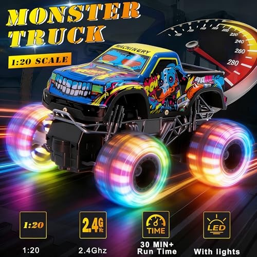 Remote Control Monster Truck Toys for Kids, 1:20 Scale 2.4GHz RC Car with
