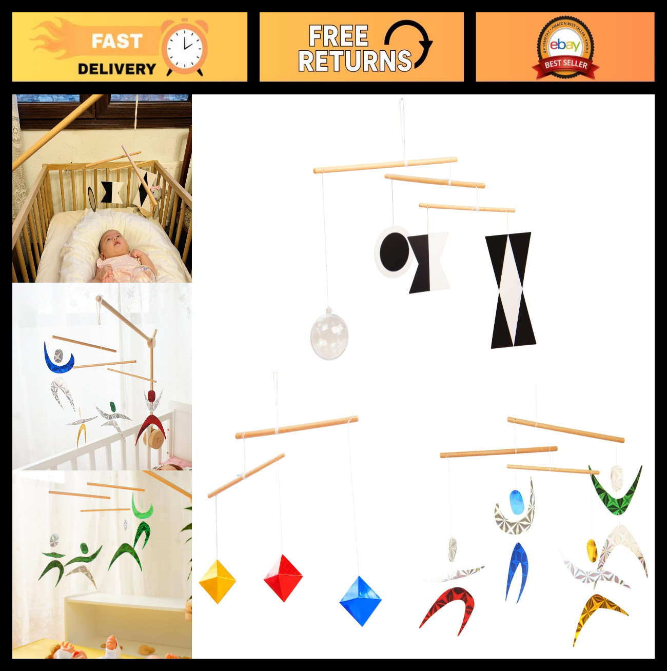 Montessori Mobile Set – Munari Style with Plastic Ball, Octahedron & Color Dance
