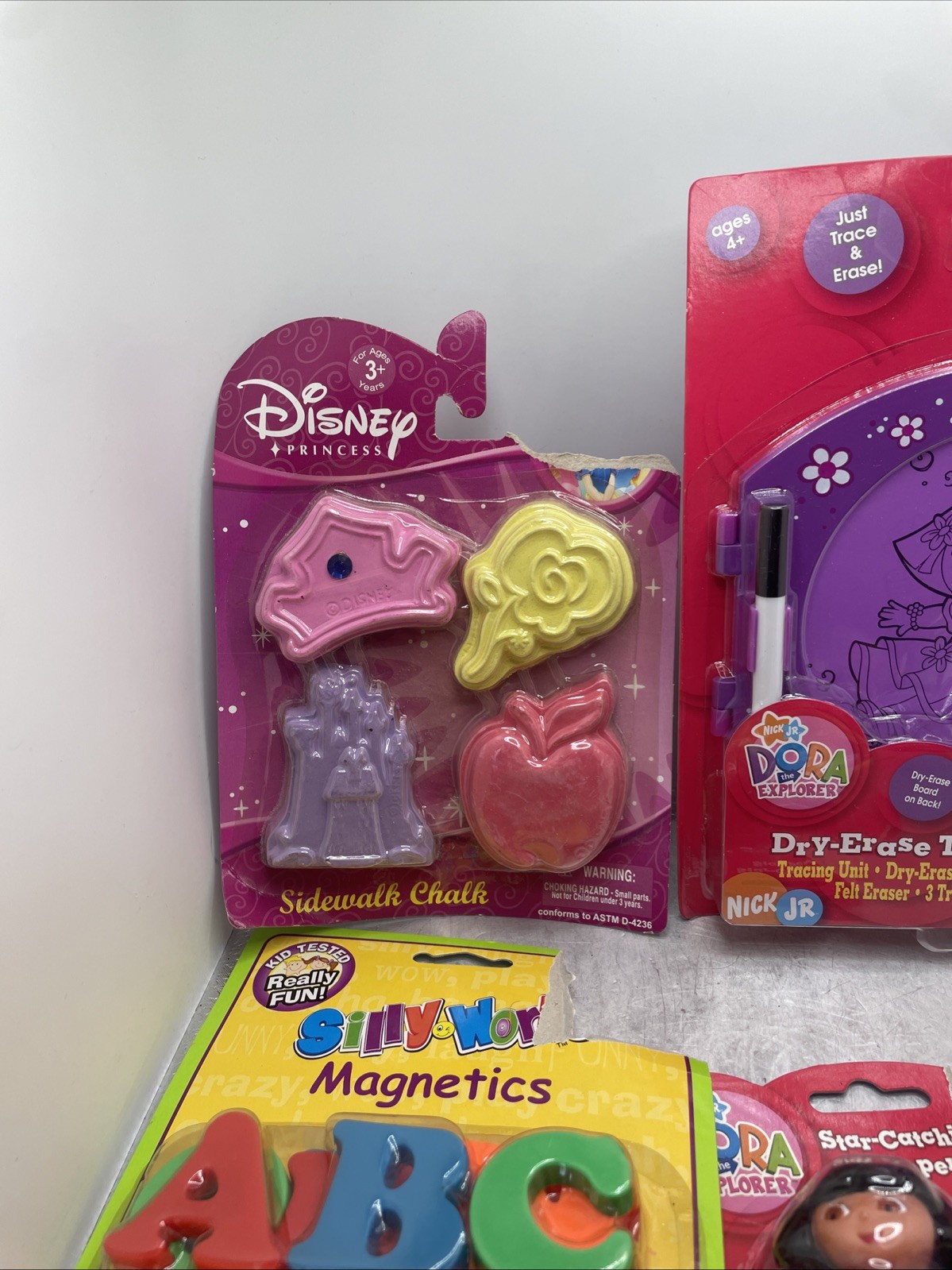 Kids Toy Lot Of 4 Chalk Magnets Dry Erase & Stamper Toys, Dora, Disney Princess