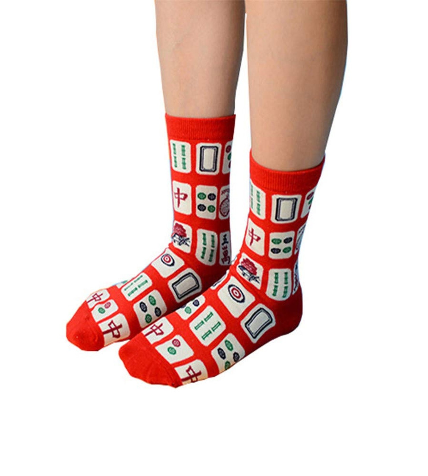 Creative Mah Jong Print Novelty Cotton Crew Socks 3 Pairs for Men Women 6-12