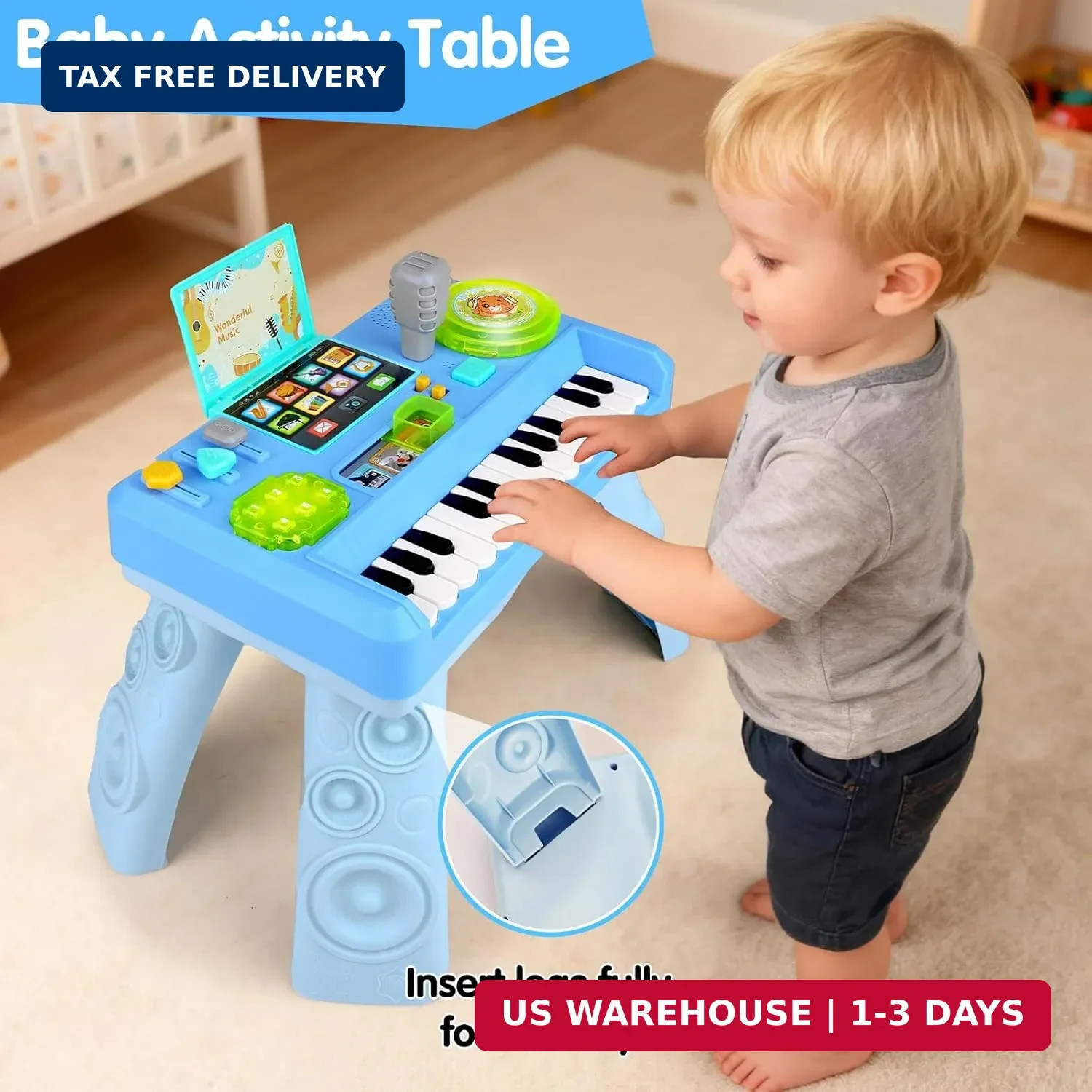 Baby DJ Table for Toddlers 1-3, Musical Piano Toys 6-9-12-18 Small, Blue