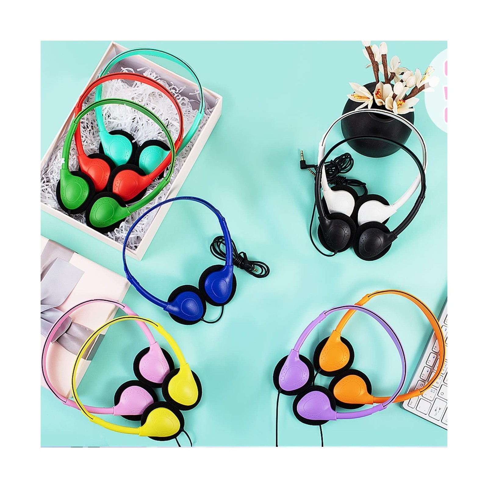 Bulk Headphones 100 Packs Multi Color for School Classroom Kids, Wholesale Cl…