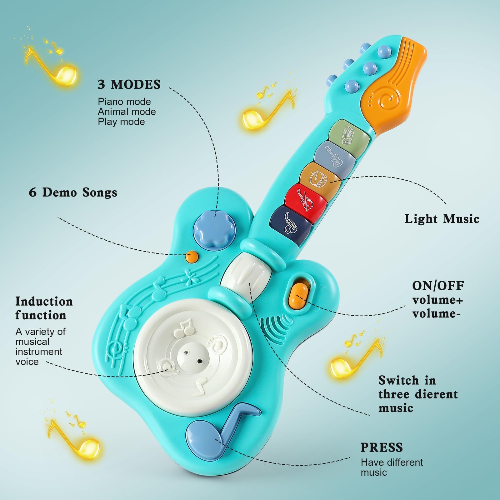 Children’s Guitar Piano Learning Toy, 4-in-1 Educational Gift, with Touch Str…