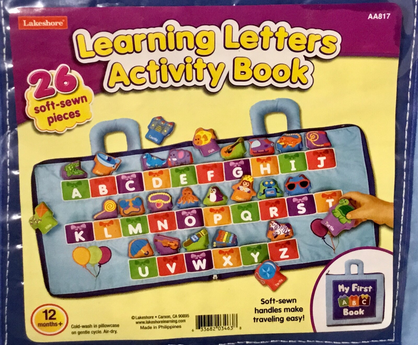 LAKESHORE LEARNING LETTERS ACTIVITY BOOK SOFT PLUSH ALPHABETS w/STORAGE BAG NEW