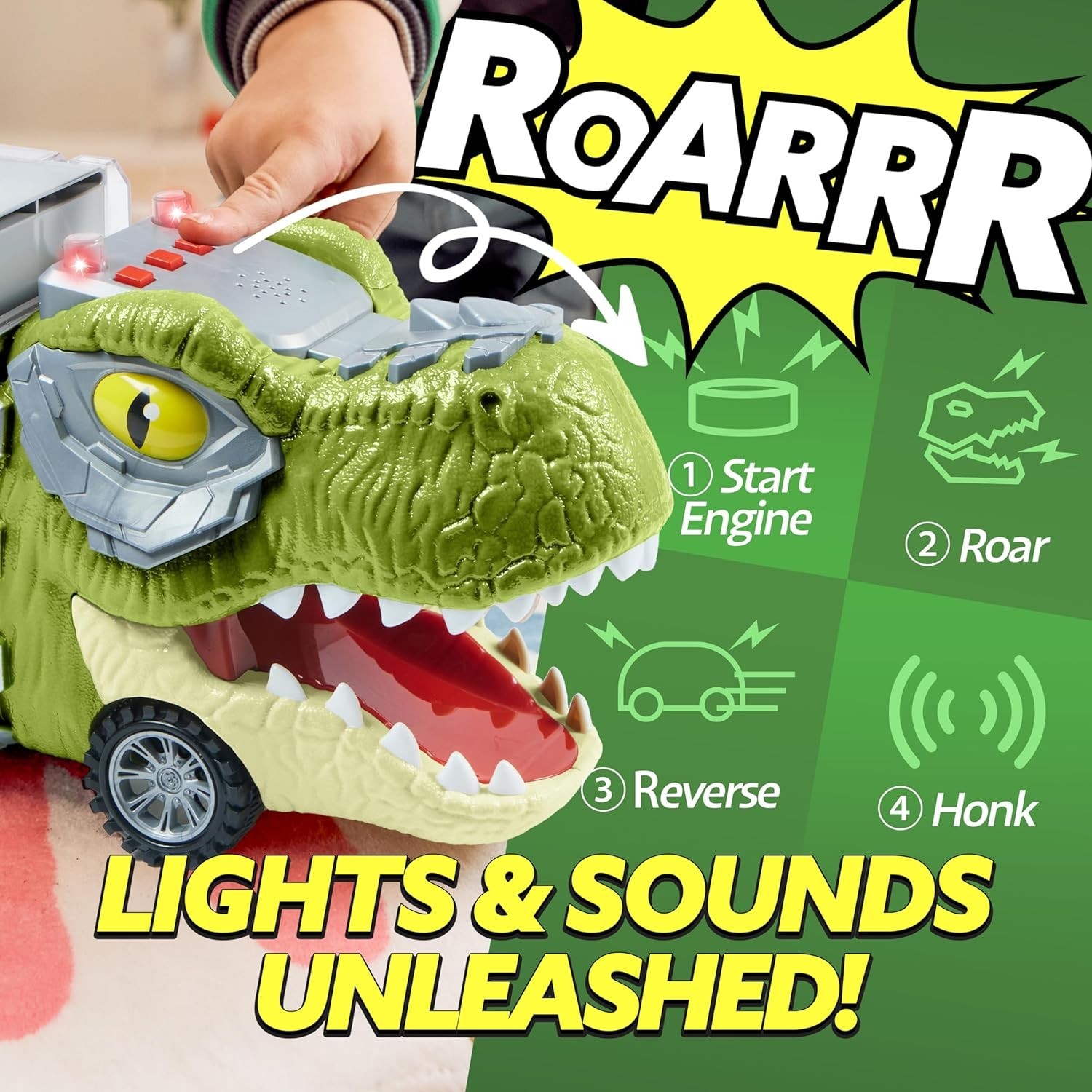 13 in 1 Dinosaur Toys for Kids 3-5, Dinosaur Truck with 12 Pull Back Cars