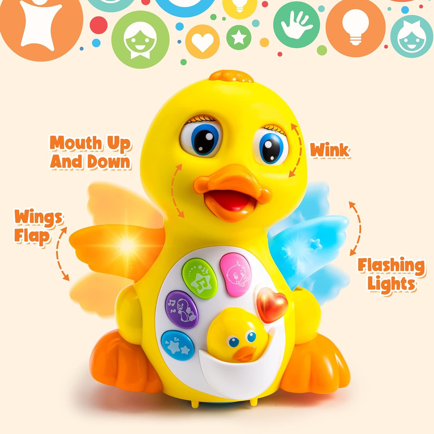 Baby Toys Duck, Infant Dancing Crawling Musical Toys 18+ Months, Tummy Time Ligh