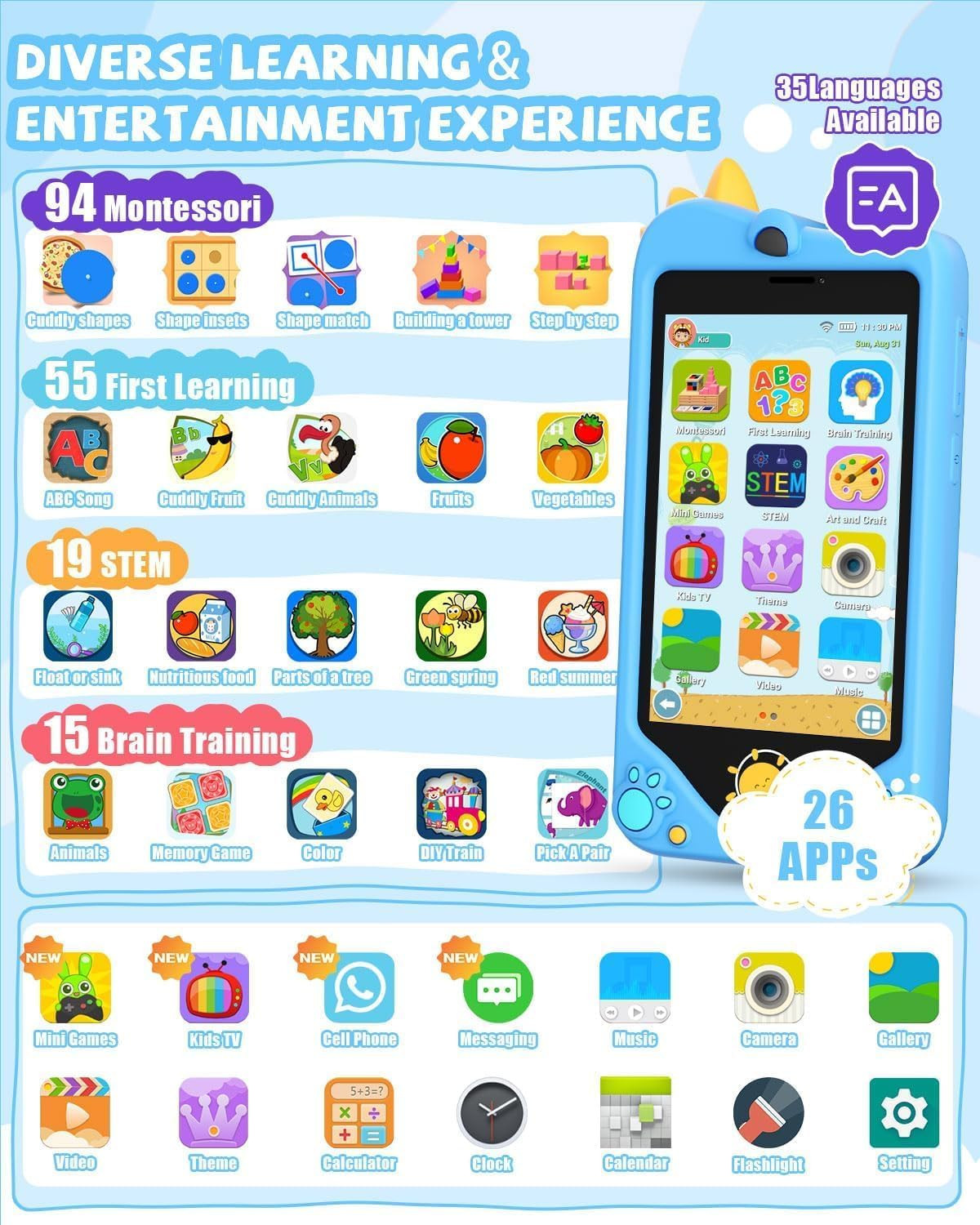 UNERVER Kids Smart Phone for Boy- Safest Phone for Kid & Teens, Talk & Text – Ki