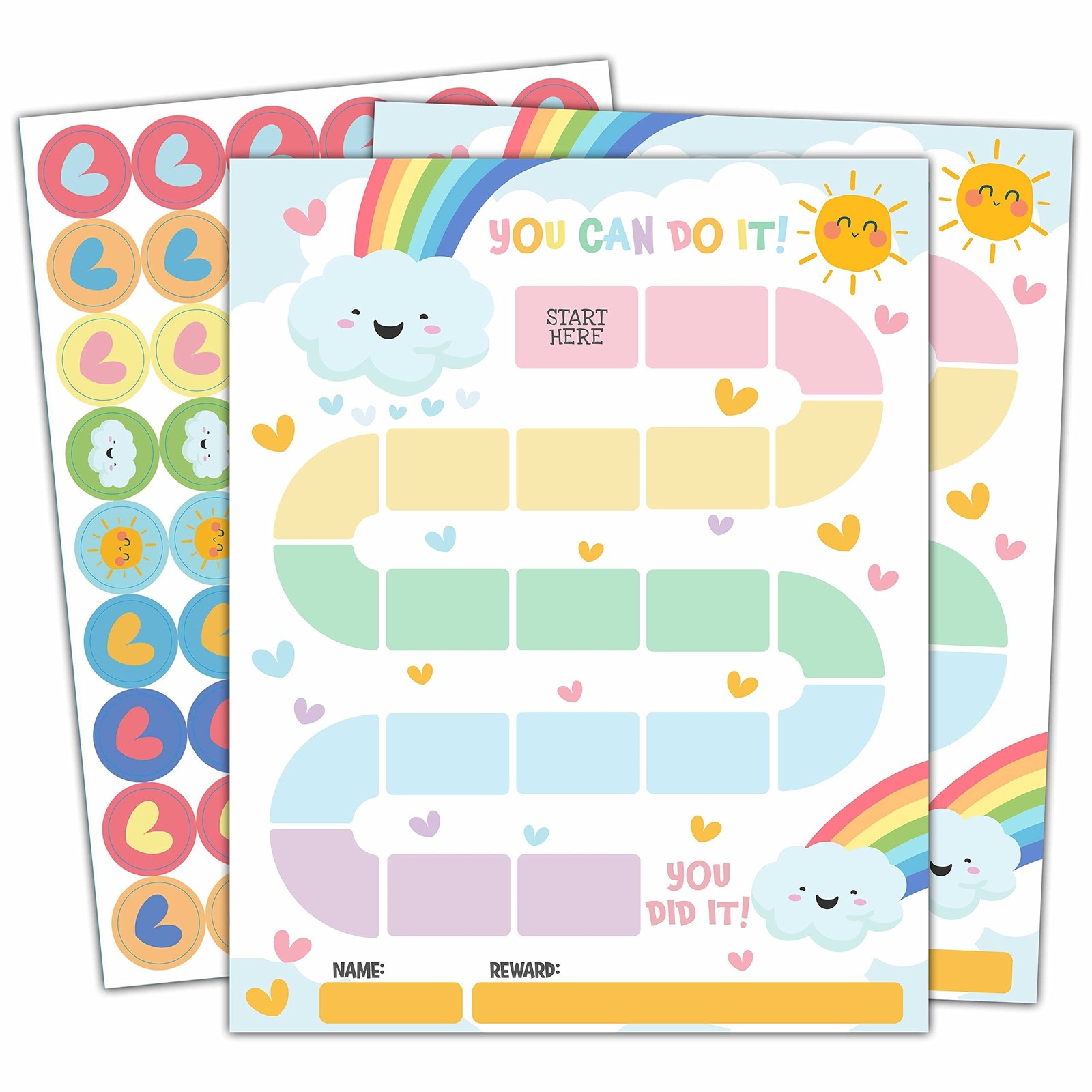 10 Rainbow Reward Chart with 216 Round Stickers, Incentive Behavior Chart for…