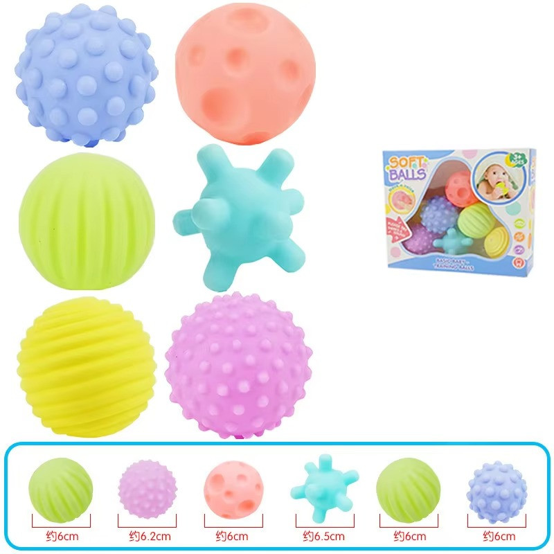 6Pcs Textured Multi Ball Set Tactile Senses Massage Soft Toys Macarone