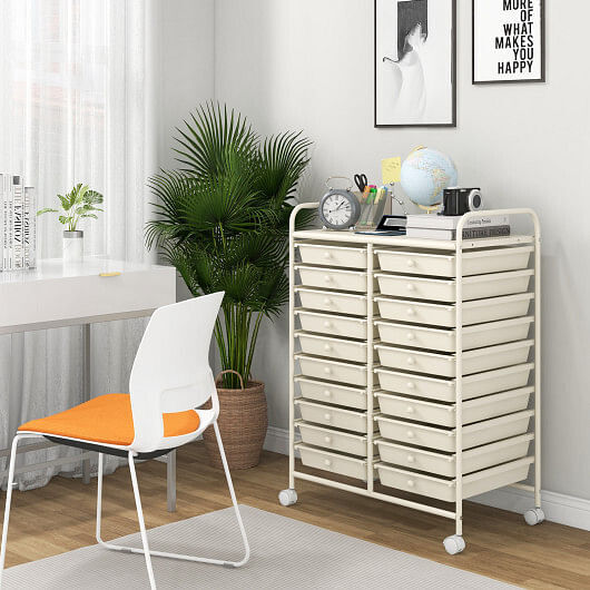 20 Drawers Rolling Storage Cart Studio Organizer-Beige – Color: Beige