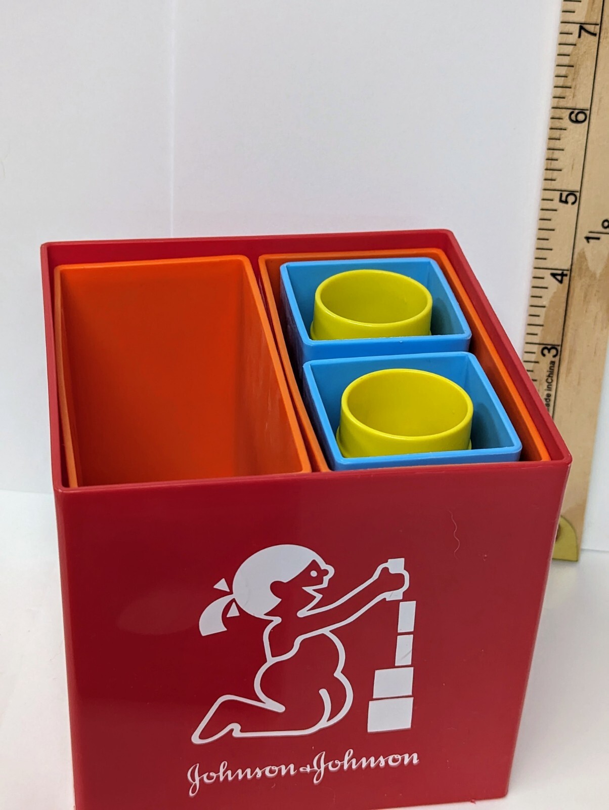 Johnson & Johnson Stack & Fit Shape Sorter Red Square Developmental Vintage