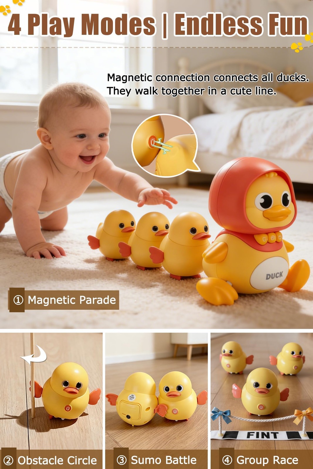JUYEE Baby Toys 6-12 Months Set of 4 Magnetic Ducks Family, Tummy Time Toys w…