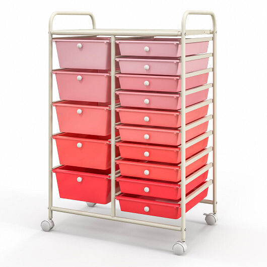 15-Drawer Utility Rolling Organizer Cart Multi-Use Storage-Gradient Pink – Color