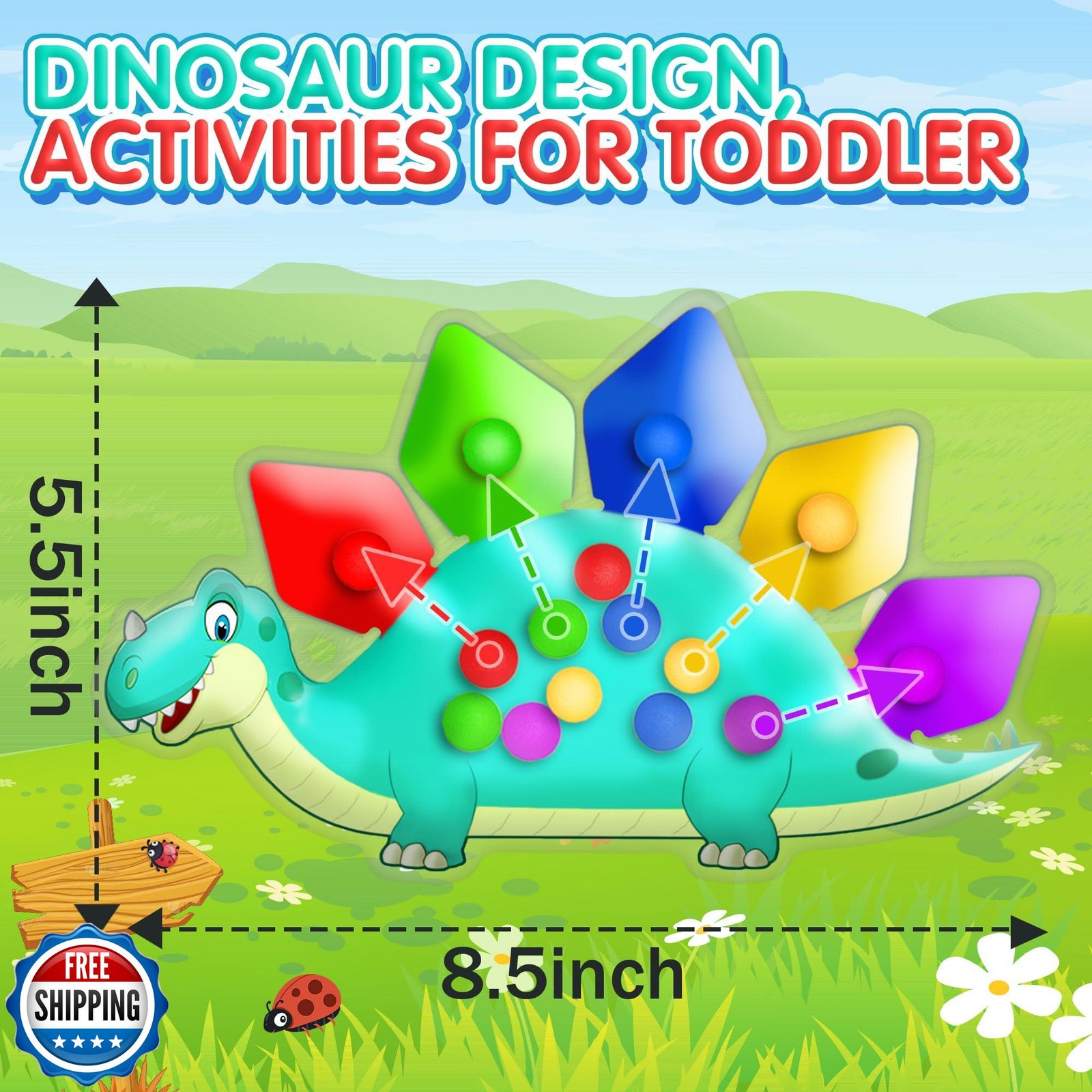 Dinosaur Color Sorting Sensory Toy Gift for Toddler Activities Toy Fine Motor