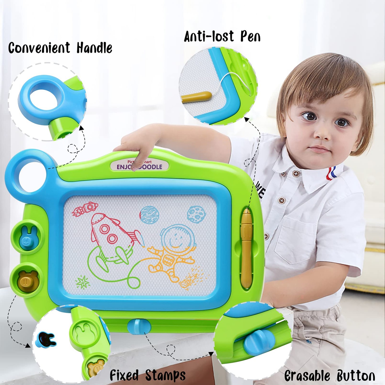ALISKAGZE Magnetic Drawing Board for Toddlers Age 3-5, Green Erasable Doodle …