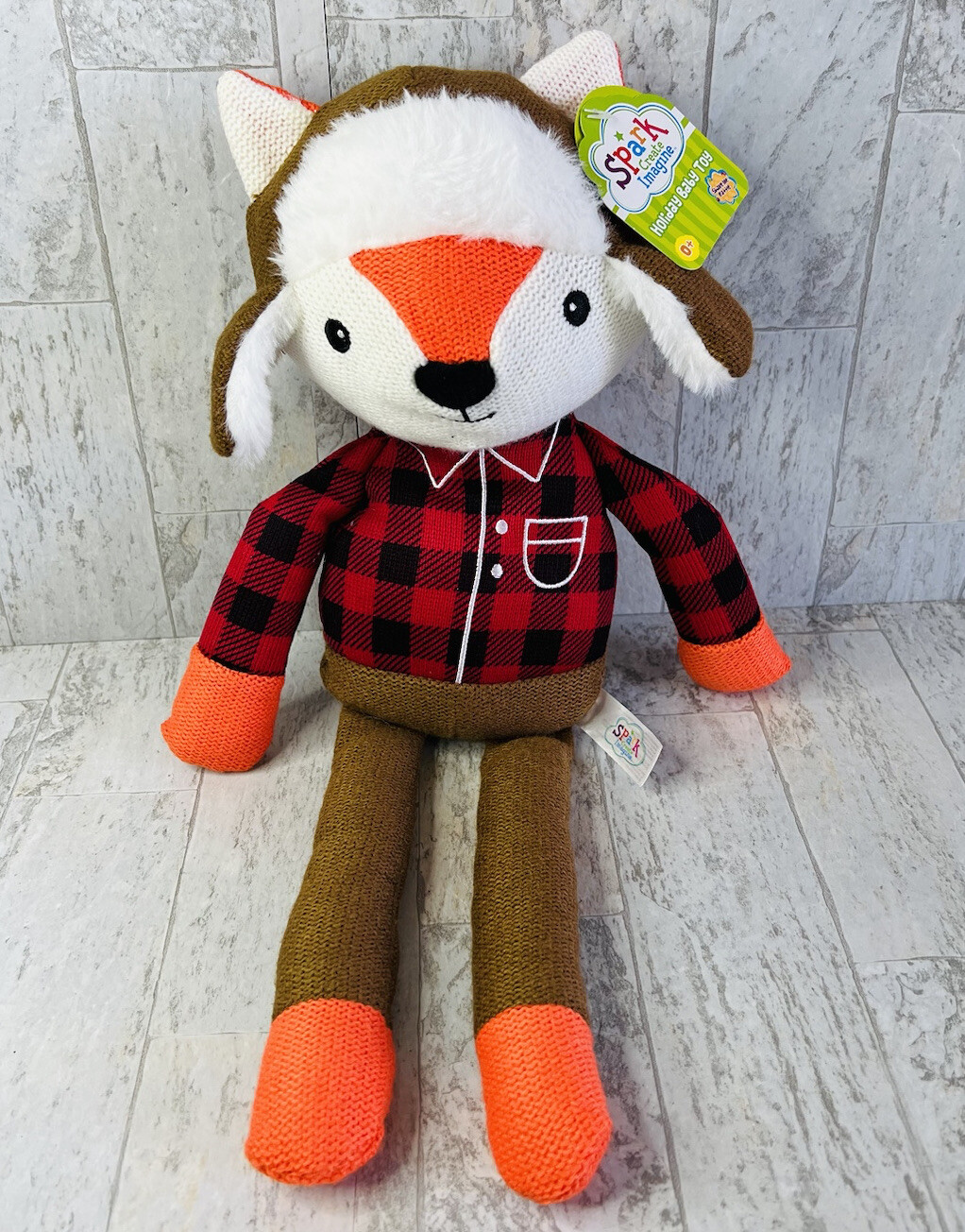 Spark Create Imagine Holiday Fox 18” Plush Baby Toy – Rattle – Crinkle Ears NWT