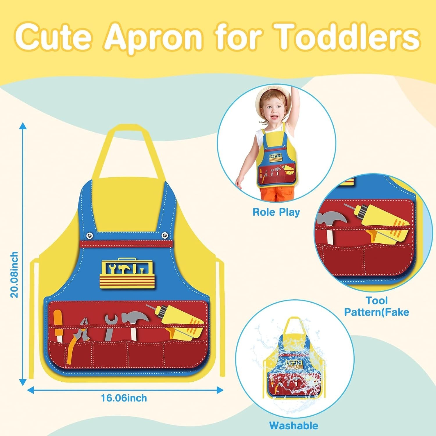 Toys for 2 Year Old Boy – Wooden Kids Tool Set with Apron, Montessori Toddler Be