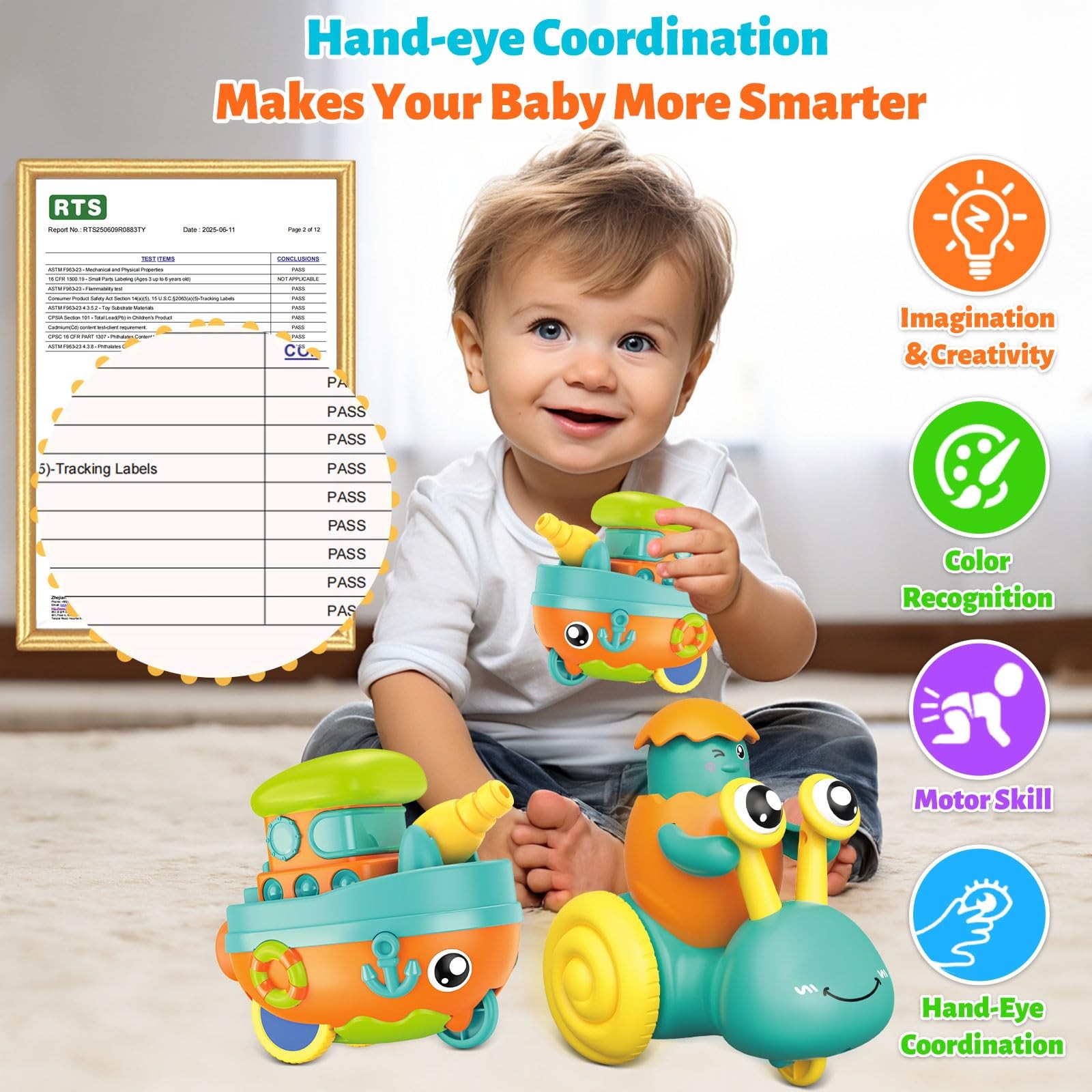Toddler Toys for 1 Year Old Boy, Press to Go Car Toys for Toddlers 1-3, Learn…