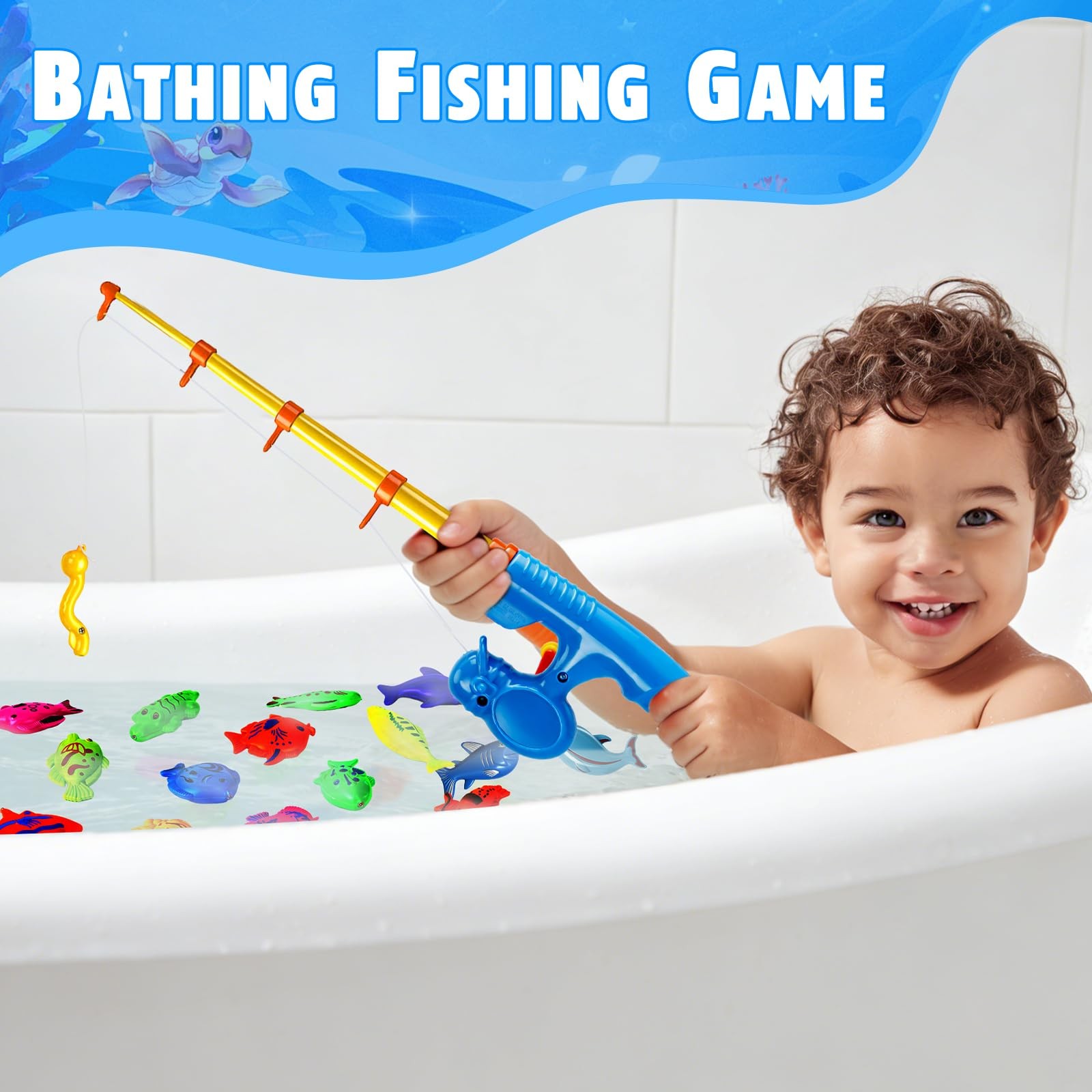 CozyBomB™ Magnetic Fishing Toys Game Set for Kids | Water 30 Fishes, Blue