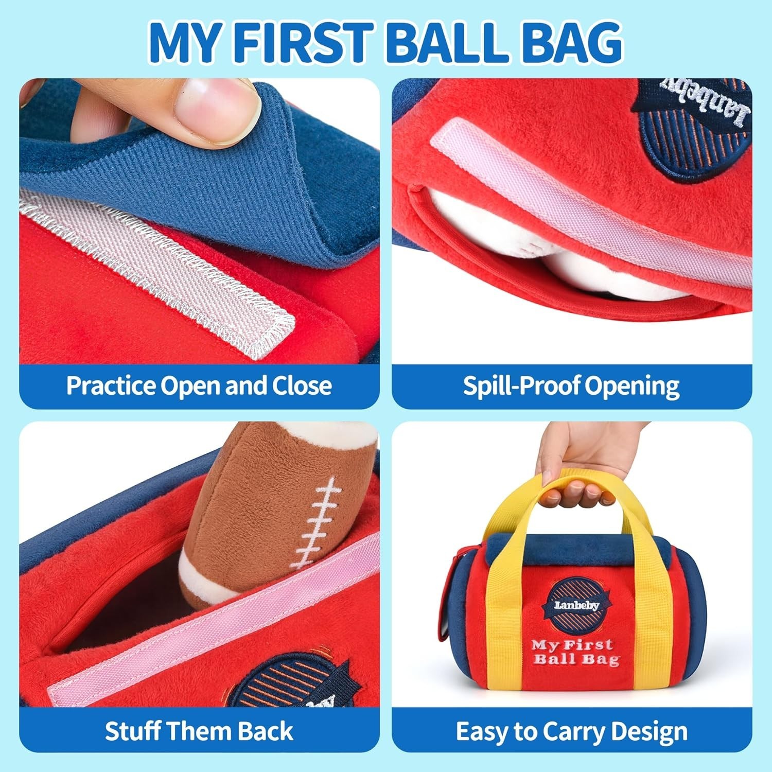 Baby Toys Fabric Sensory Balls Musical Mirror Sports Bag Gift 0-12M